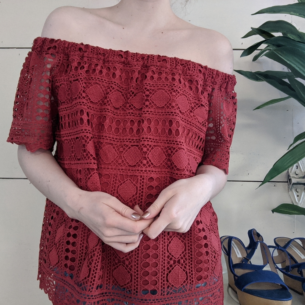NWT Anthropologie Off the Should Crochet Blouse
